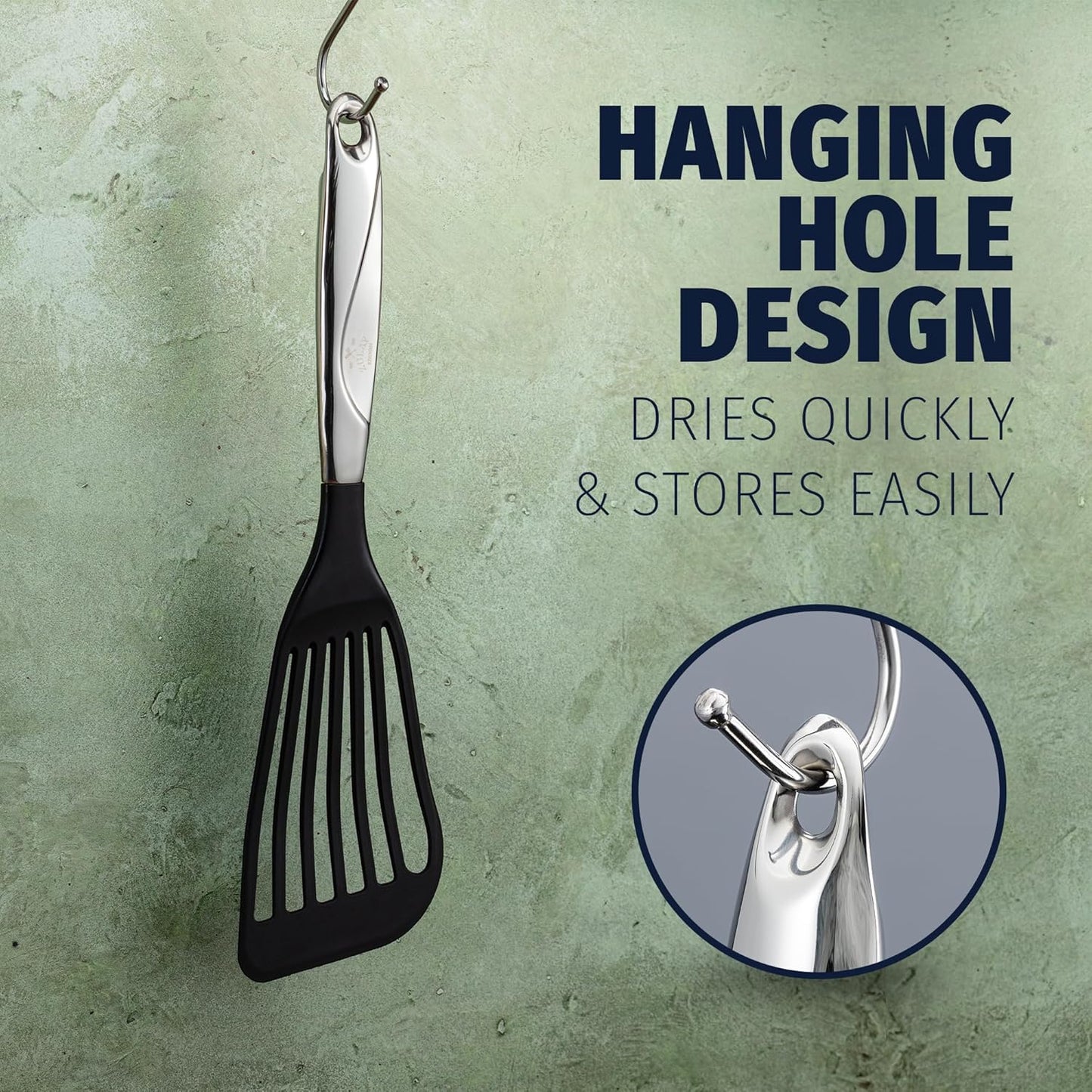 Zulay Kitchen Premium Fish Spatula Stainless Steel - Slotted, Non-Stick & Easy to Clean Fish Turner with Ergonomic Handle - Perfect for Cooking & Dishwasher Safe 12.8"