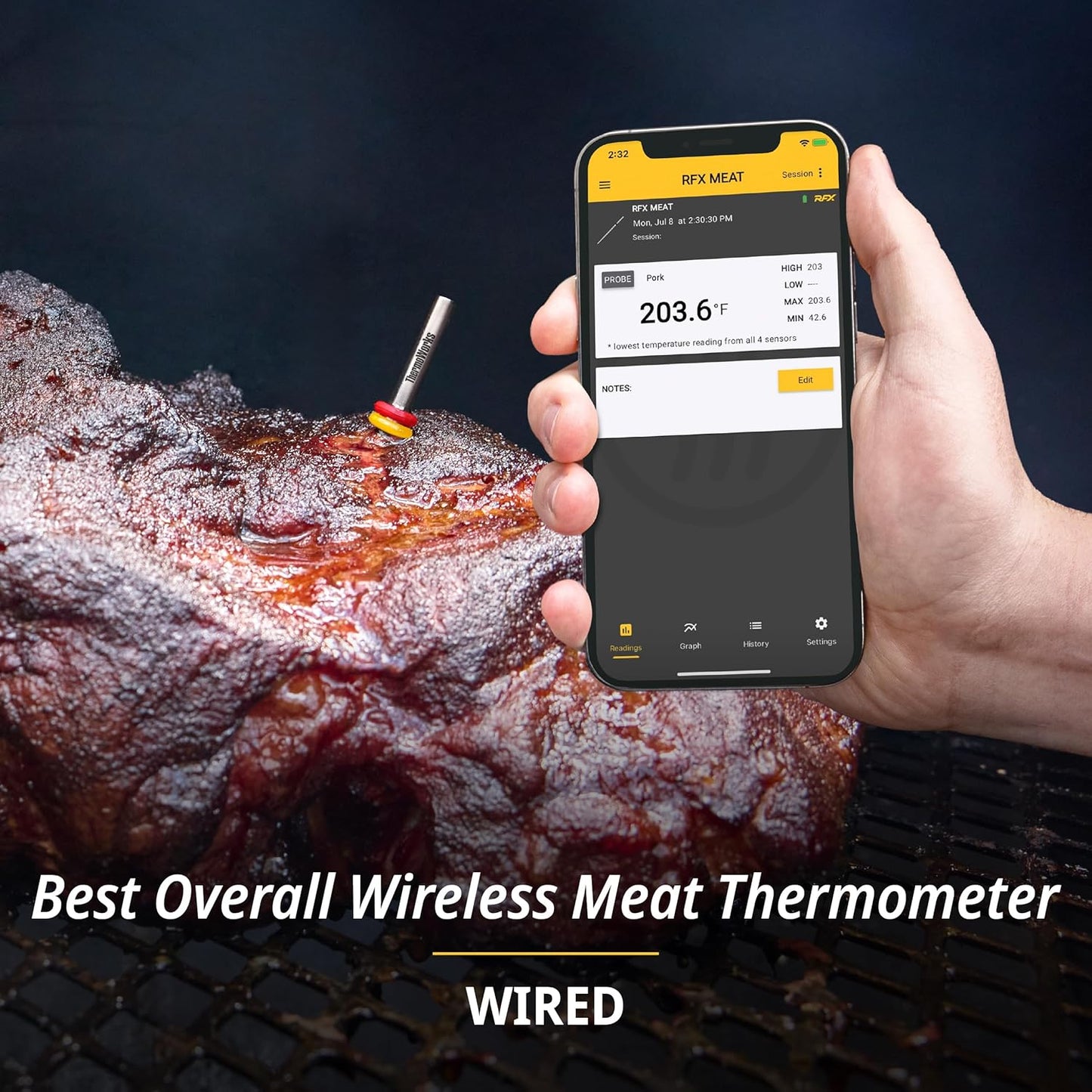 ThermoWorks RFX | Smart Wireless Meat Thermometer | Wi-Fi & Radio Frequency | Stronger Signal Than Bluetooth | Meat Probe for Use in Smoker, Grill, BBQ, Oven - 6-Probe Kit