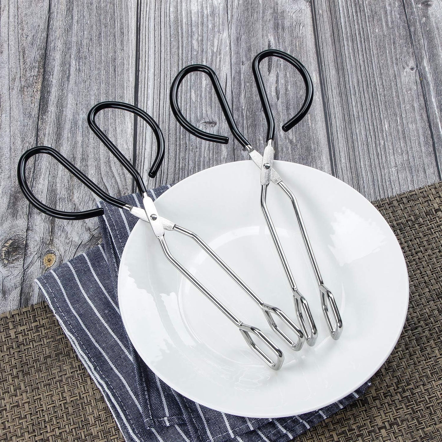 MSY BIGSUNNY Stainless Steel Scissor Tongs Heavy Duty Cooking Tongs with Soft Handles (2, black 10" + 10")