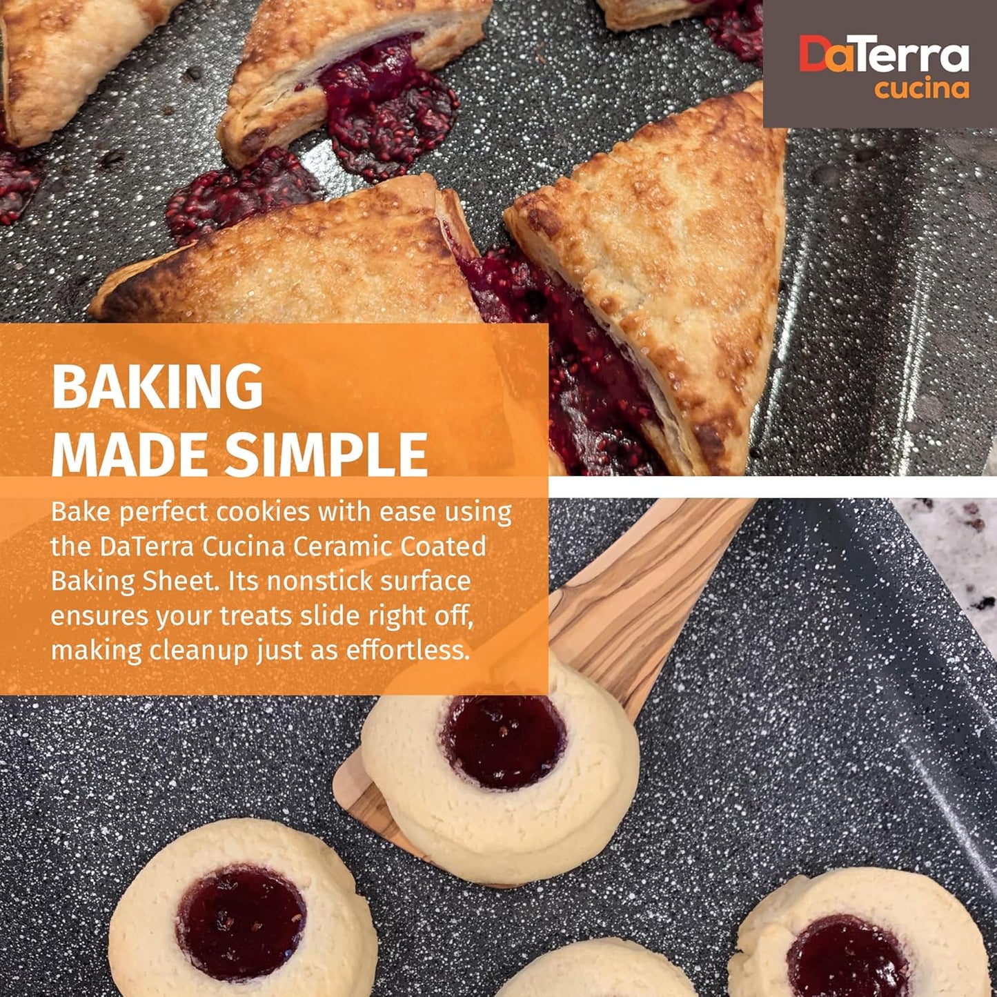 DaTerra Cucina - Nonstick Ceramic Coated Baking Sheet Twin Pack – 16" x 11" x 1" Professional Grade, PTFE, Cadmium, Lead & PFOA Free, Oven Safe, Ideal for Baking, Roasting & Cooking