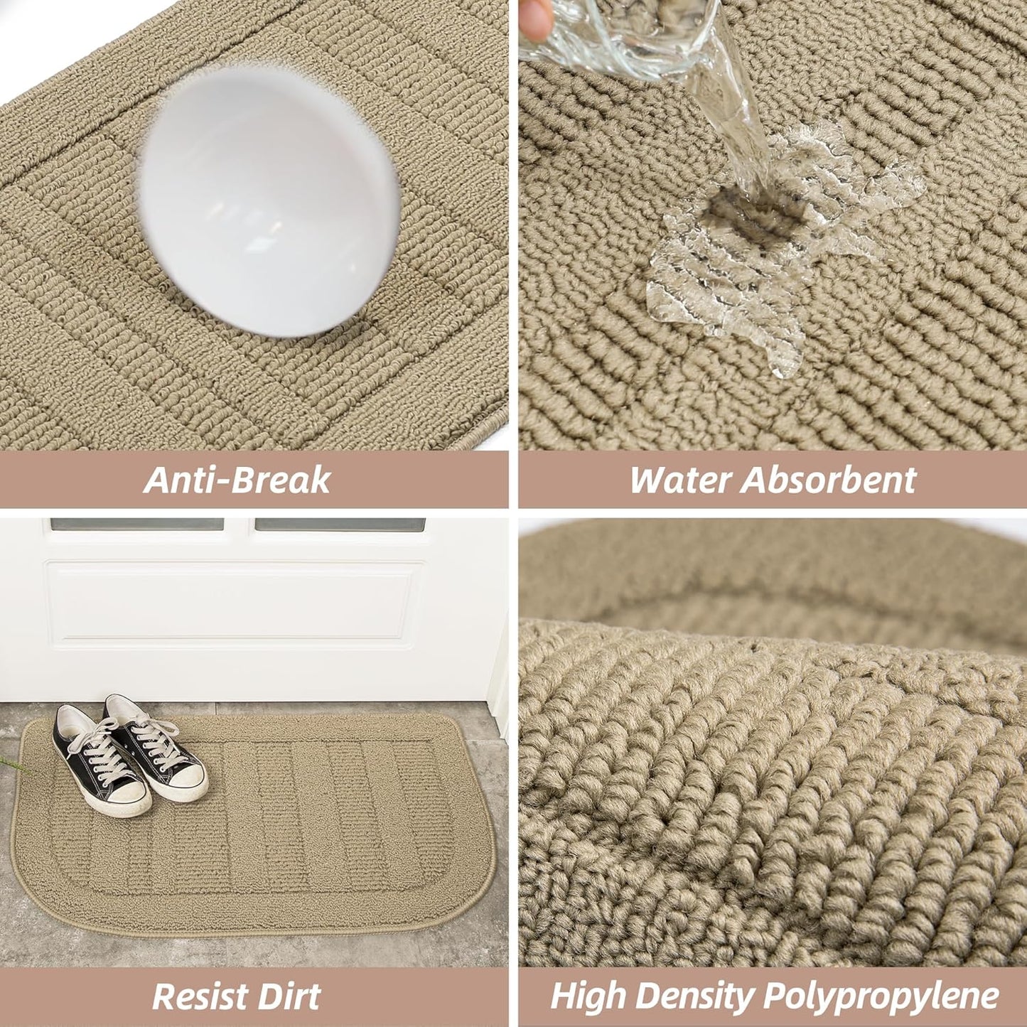 BEQHAUSE 24x36 Inch Kitchen Rug Mat Durable Kitchen Rugs Non-Slip Washable Absorbent Kitchen Mats for Floor Dirt-Resistant Semicircular Kitchen Mat (Beige)