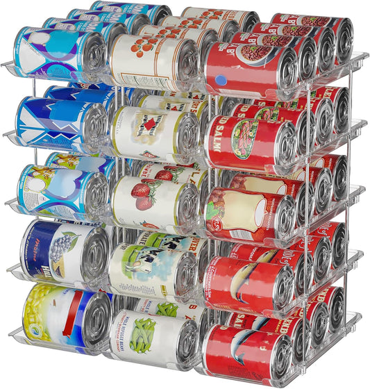 Can Organizer For Pantry, Adjustable Height And Width Canned Goods Organizer, Soup Can Organizer Holds Up to 60 Cans for Kitchen Cabinet or Refrigerator(CLear 5 Tier)