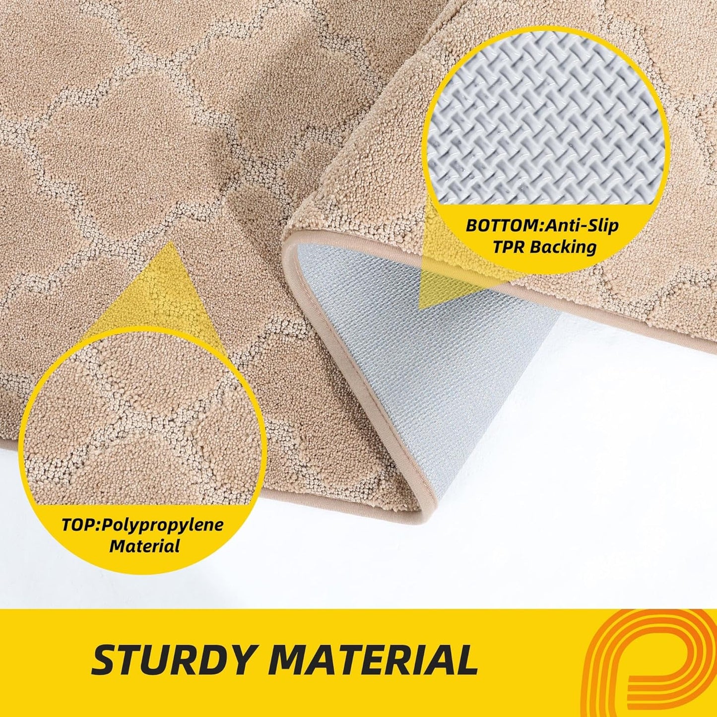 JSEI Kitchen Rugs, Non-Slip Kitchen Mats for Floor, Soft Washable Absorbent Kitchen Mats 2 Pieces, Kitchen Carpet Runner with TPR Backing, Polyester, 20”x32”+20”x48”, Beige