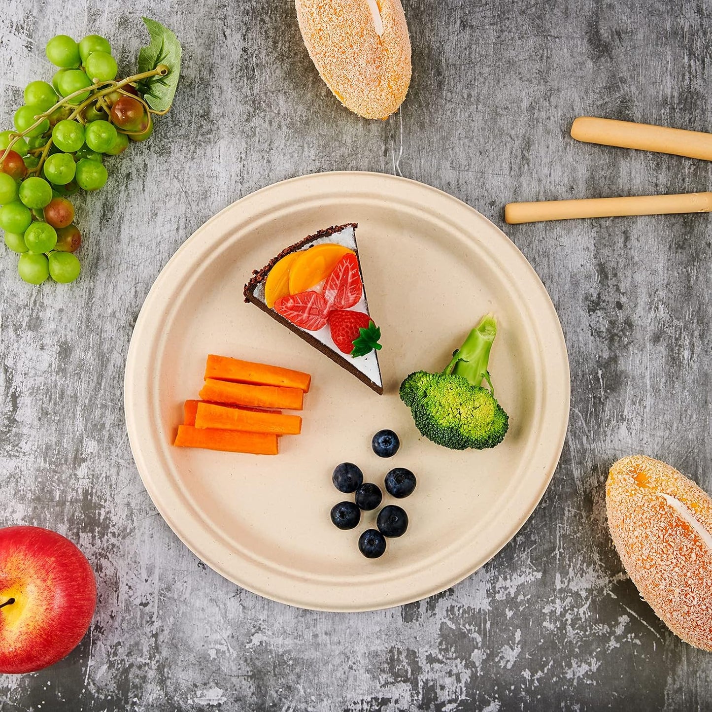 Vplus 150 Pack Compostable Disposable Paper Plates 10 inch Super Strong 100% Bagasse Natural Biodegradable Eco-Friendly Sugarcane Plates(nature)