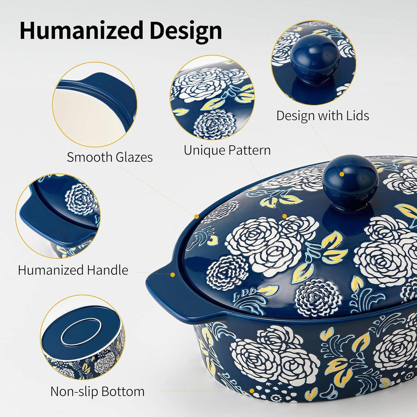 Ceramic Casserole Dish With Lid, Casserole Dishes for Oven, Baking Dish Lasagna Pans For Cooking, Oval Baking Pan, Dutch Oven, Perfect for Bread Baking and Serving, Housewarming, Thanksgiving - Blue