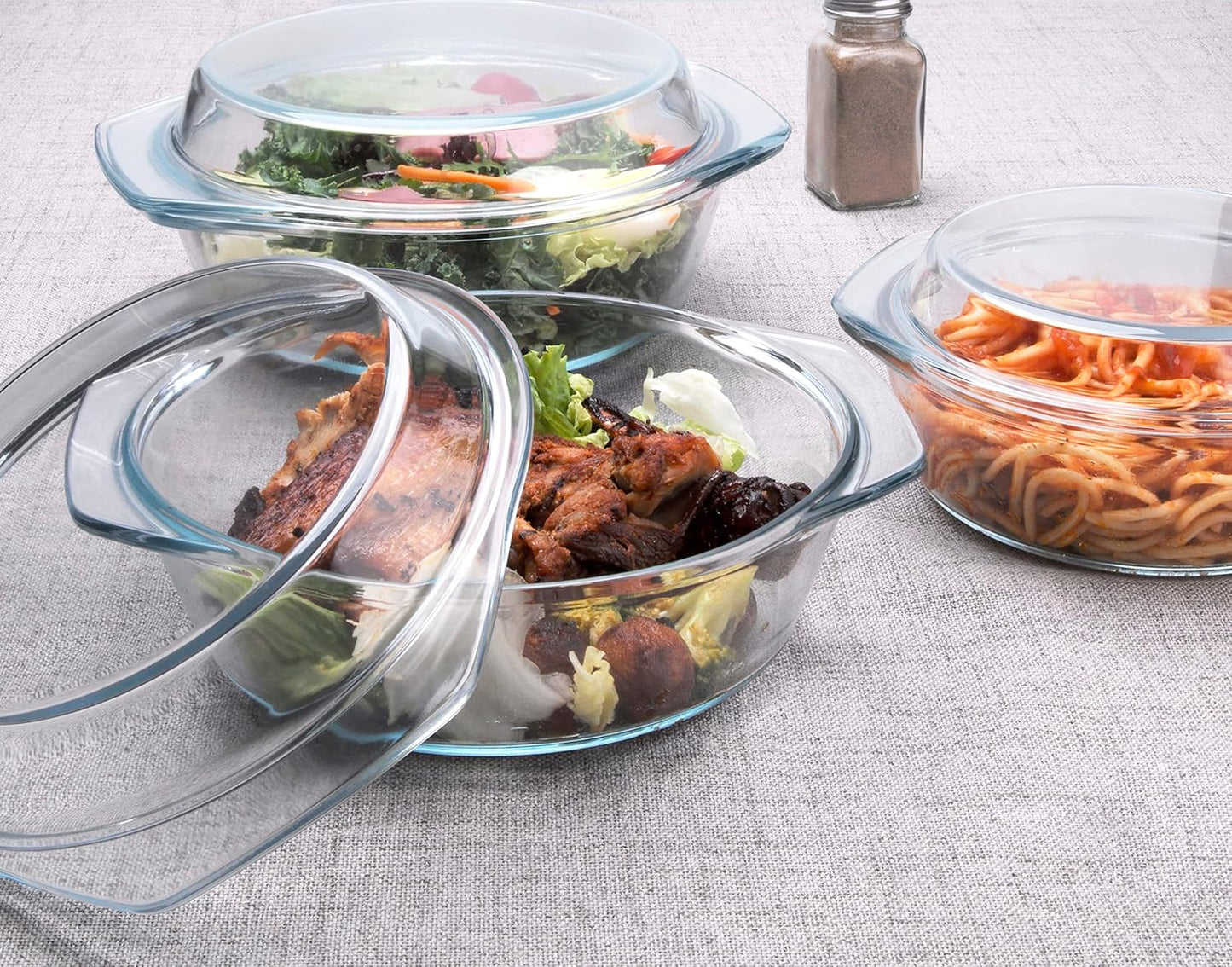 Set of 6 Pieces Round Tempered Glass Casserole Dish with Lids, Glass Casserole Baking Dish Set for Oven, Freezer and Dishwasher Safe - 0.7QT+1QT+1.5QT