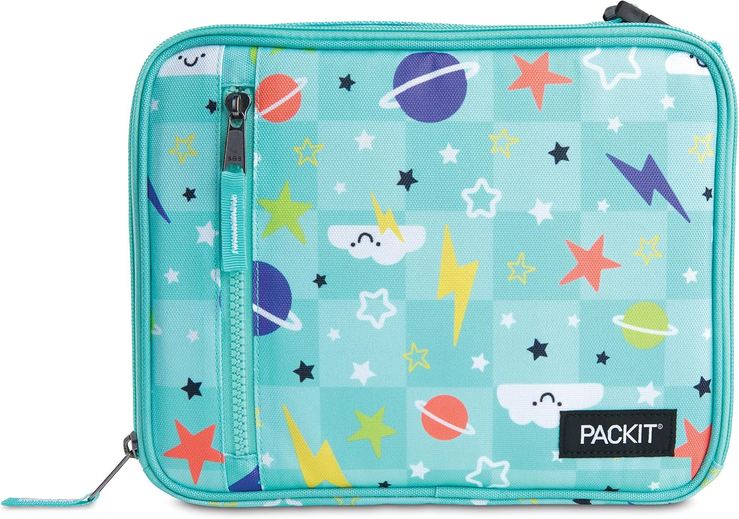 PackIt Freezable Classic Lunch Box, Happy Clouds, Built with ECOFREEZE Technology, Fully Freezable, Collapsible, Reusable, With Zip Front Pocket and Buckle Handle, Designed for Fresh Lunch On the Go