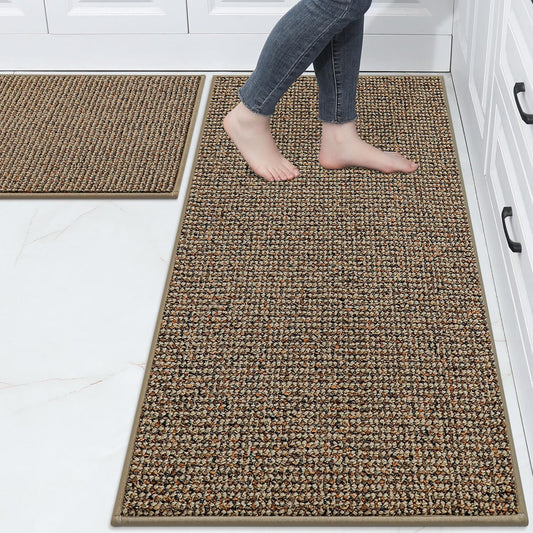 BEQHAUSE Kitchen Rugs and Mats 2PCS, Non-Slip Kitchen Mats for Floor, Absorbent and Stain Resistant Kitchen Runner, Machine Washable Rugs for Kitchen, Laundry & Sink, 24"x36"+24"x60", Taupe