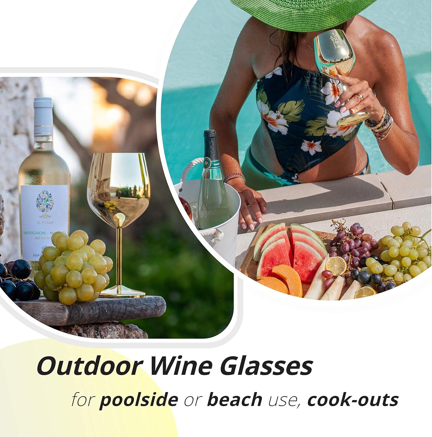Gusto Nostro Stainless Steel Wine Glass - 18 oz Unbreakable Gold Wine Glasses for Travel, Camping and Pool - Fancy, Unique and Cute Portable Metal Wine Glass for Outdoor Events, Picnics (Set of 4)
