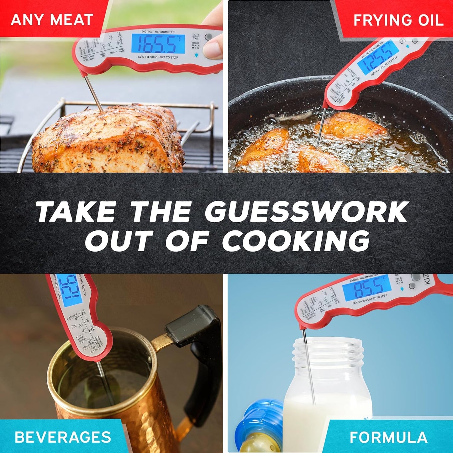 KIZEN Instant Read Meat Thermometer Digital - Food Thermometer for Cooking, Grill, Oven, BBQ - Probe Thermometer for Kitchen