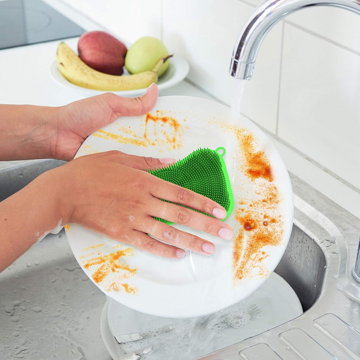 Silicone Scrubbing Pad Sponges by SCRUBIT - Real Silicon Non Scratch Kitchen Scrubber - Non Smell Cleaning Sponges for Kitchen Dishes - Reusable Soft Dish Sponge - Blue Red Green Pads (3 Pack)