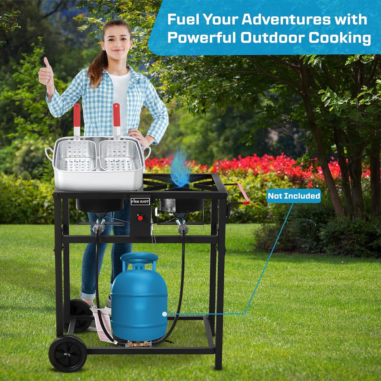 Deep Fryer with Double Burner Propane Stove Outdoor - 2-18QT Aluminum Pots & Frying Baskets- Perfect for fish fryers, Wings, Fries, Cajun Fry