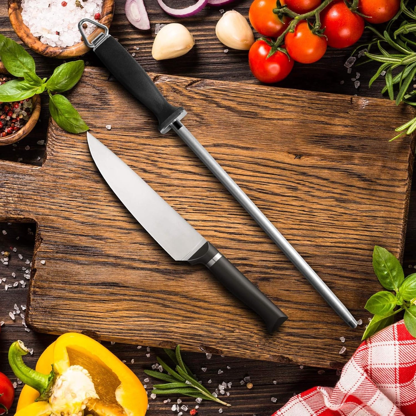 Superior Knife Sharpening Rod, 12 Inch Professional Diamond Brushed Sharpening Steel