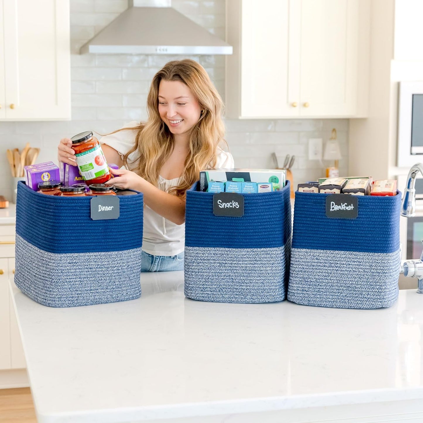 NaturalCozy 13x15x13 Kallax Storage Cubes Bins, 3 Pack | Cotton Rope Cube Storage Bin Woven Baskets for Organizing | Kallax Insert Storage Baskets for Shelves Organizer, Kids Toy, Closet Baby Nursery