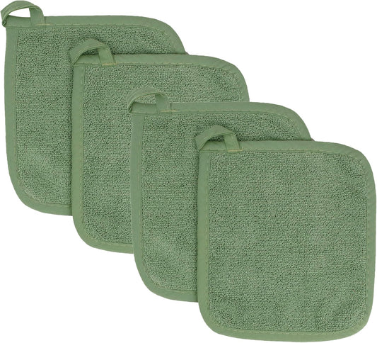 RITZ Terry Potholder & Hot Pad: Unparalleled Heat Resistant, Durable 100% Cotton – Ergonomically Designed for Optimal Grip – Easy-Care Machine Washable – 4-Pack, Juniper