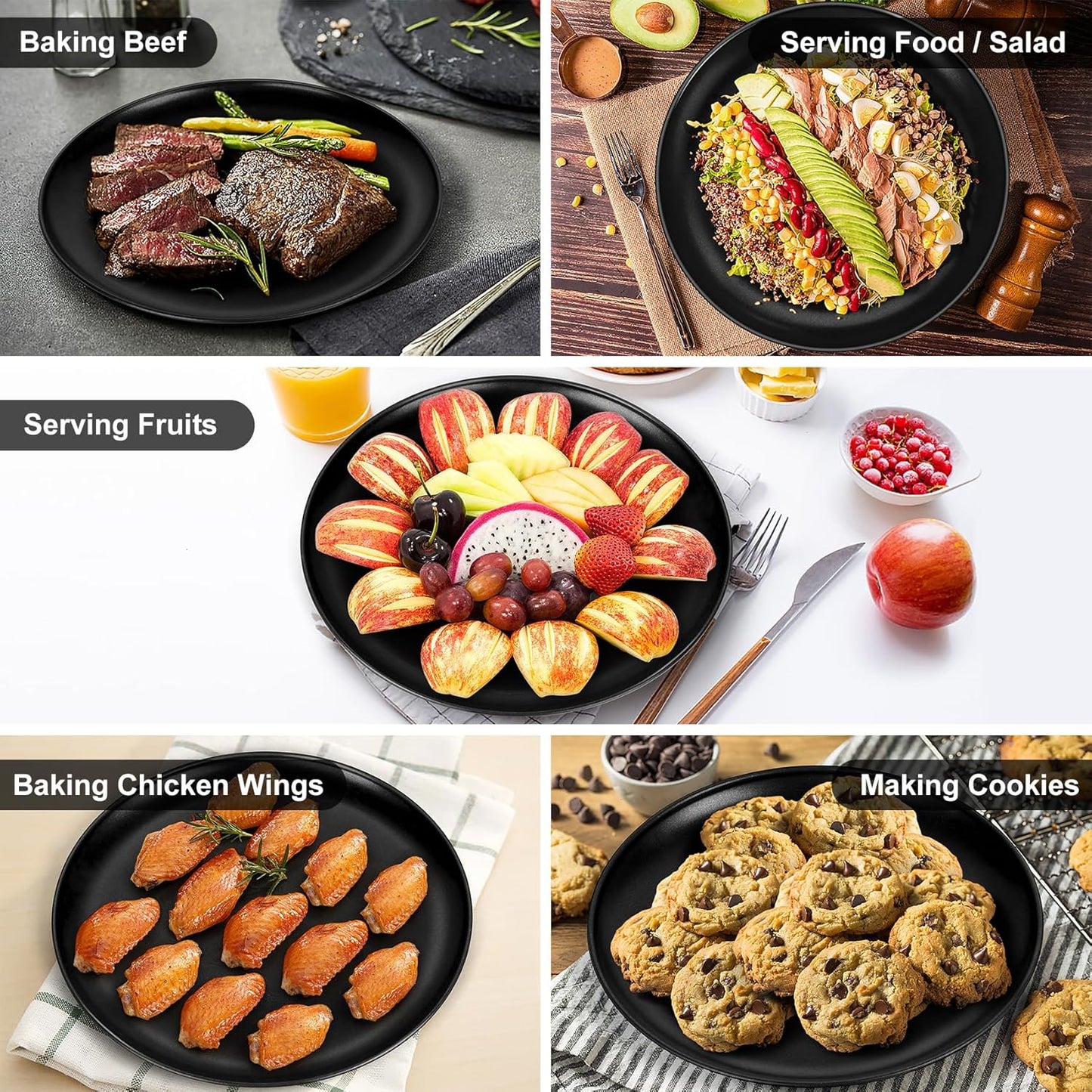 P&P CHEF 13.5 Inch Pizza Pan, 3 Pieces Stainless Steel Round Pizza Tray Dish Plate For Oven Baking Roasting, Healthy & Heavy Duty, Rust Free & Dishwasher Safe -Black