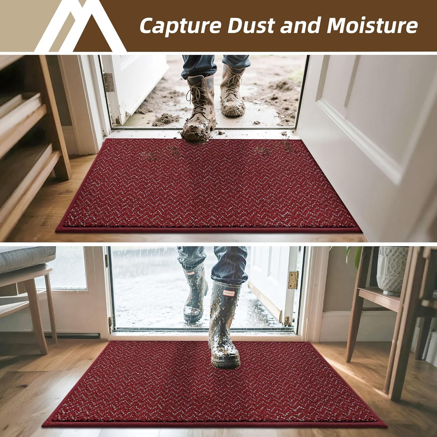 COSY HOMEER-Door-Mat 32"x48" Non Slip Absorbent Entryway Rugs Dirt Trapper Doormats Washable Entrance Mats Low Pile Welcome Floor Mat for Front Back Door and Entry Mats,Red