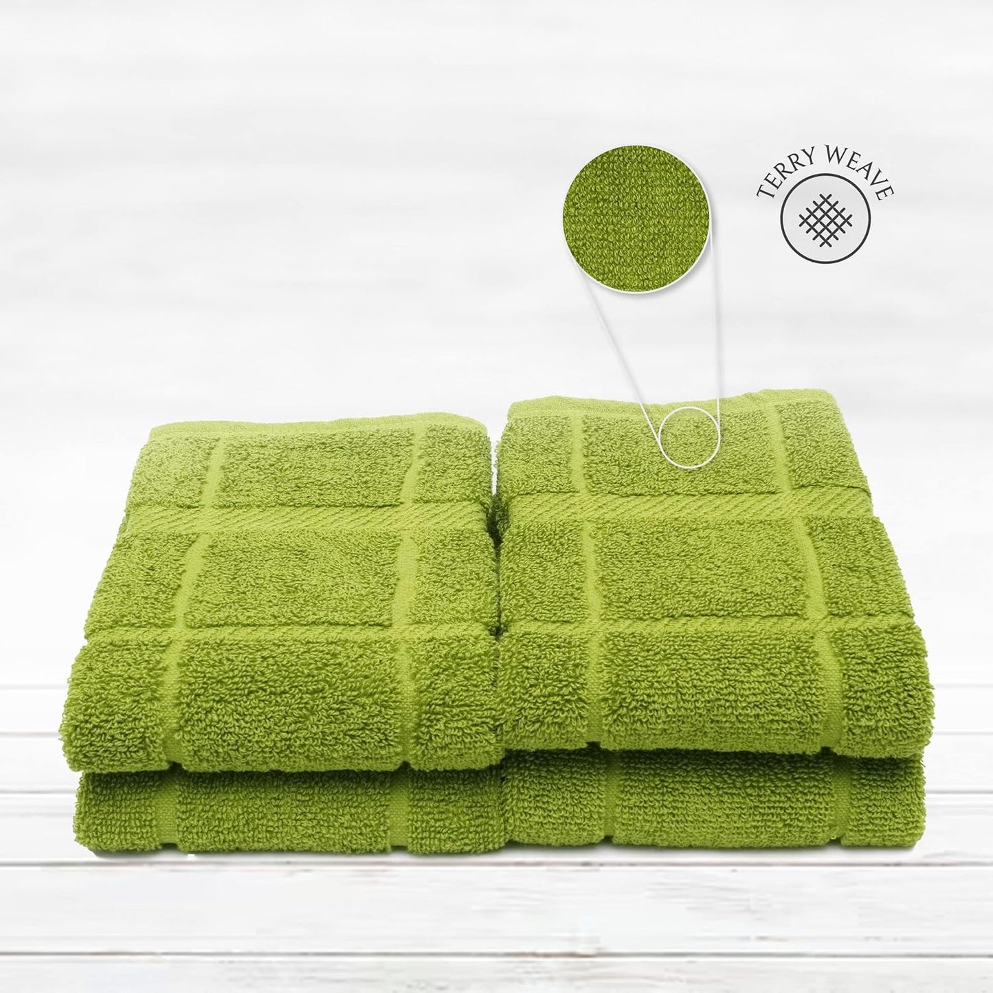 100% Cotton Terry Dish Towels, 4 Pack Plain, 16 x26 Inches, Super Soft and Absorbent Kitchen Towels, Perfect for Kitchen Cleaning and Dish Washing | Green