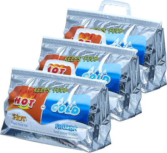 Superio Hot and Cold Insulated Bags for Food Delivery, Grocery Shopping Bags, Food Storage for Hot and Frozen Food for Travel, Disposable Cooler Bag, Reinforced Thermal Lunch Bag (3, 13"x5.5"x8.5")