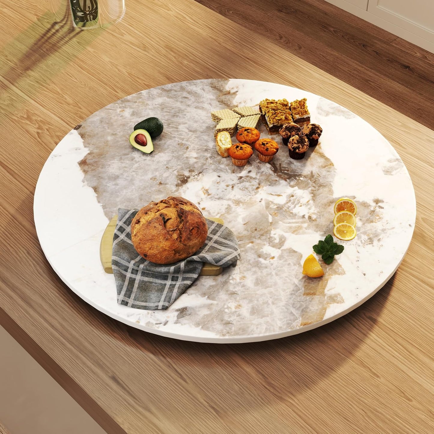 19.69" Lazy Susan for Table Top Sintered Stone Rotating Serving Tray for Dining Table, Kitchen Lazy Susan Organizer Spinning Rotating Food Server Party Centerpieces