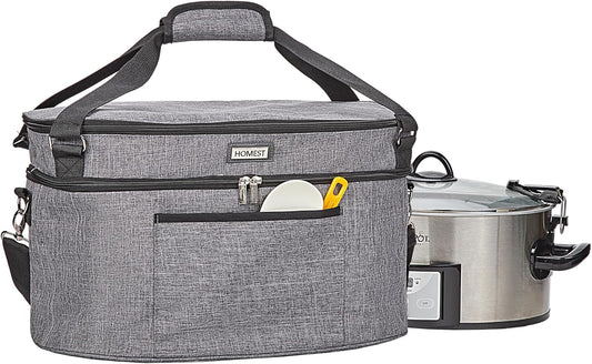 HOMEST Slow Cooker Bag for Crock-Pot 6-8 Quart, Insulated Travel Carrier with Easy to Clean Lining, Carry Case with Top Zip Compartment and Accessory Pocket