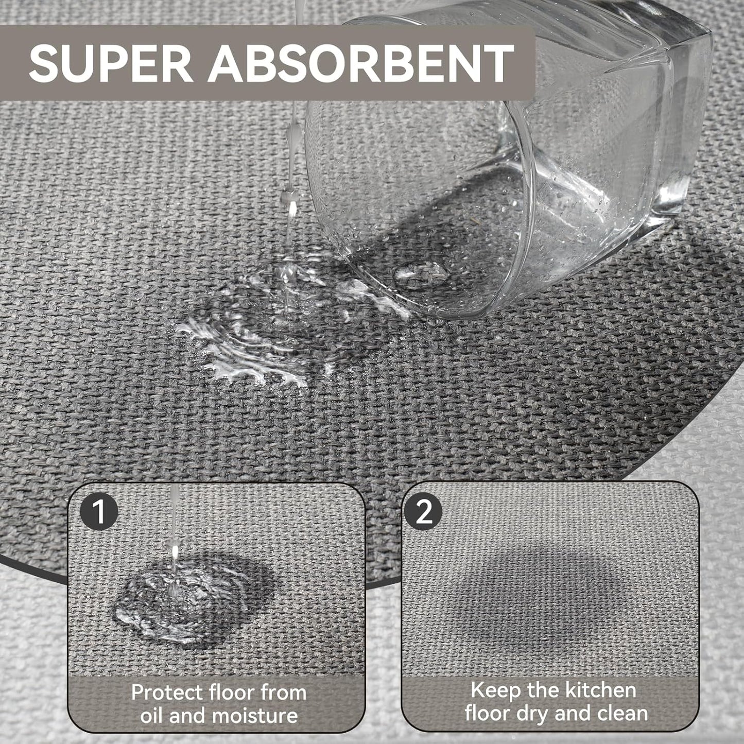 Kitchen Runner Rugs Non Slip Washable, Super Absorbent Cushioned Kitchen Mats for Floor, Linen-Look Woven Sink Mat Standing Floor Mat, Easy Clean, Gray 17"x59"