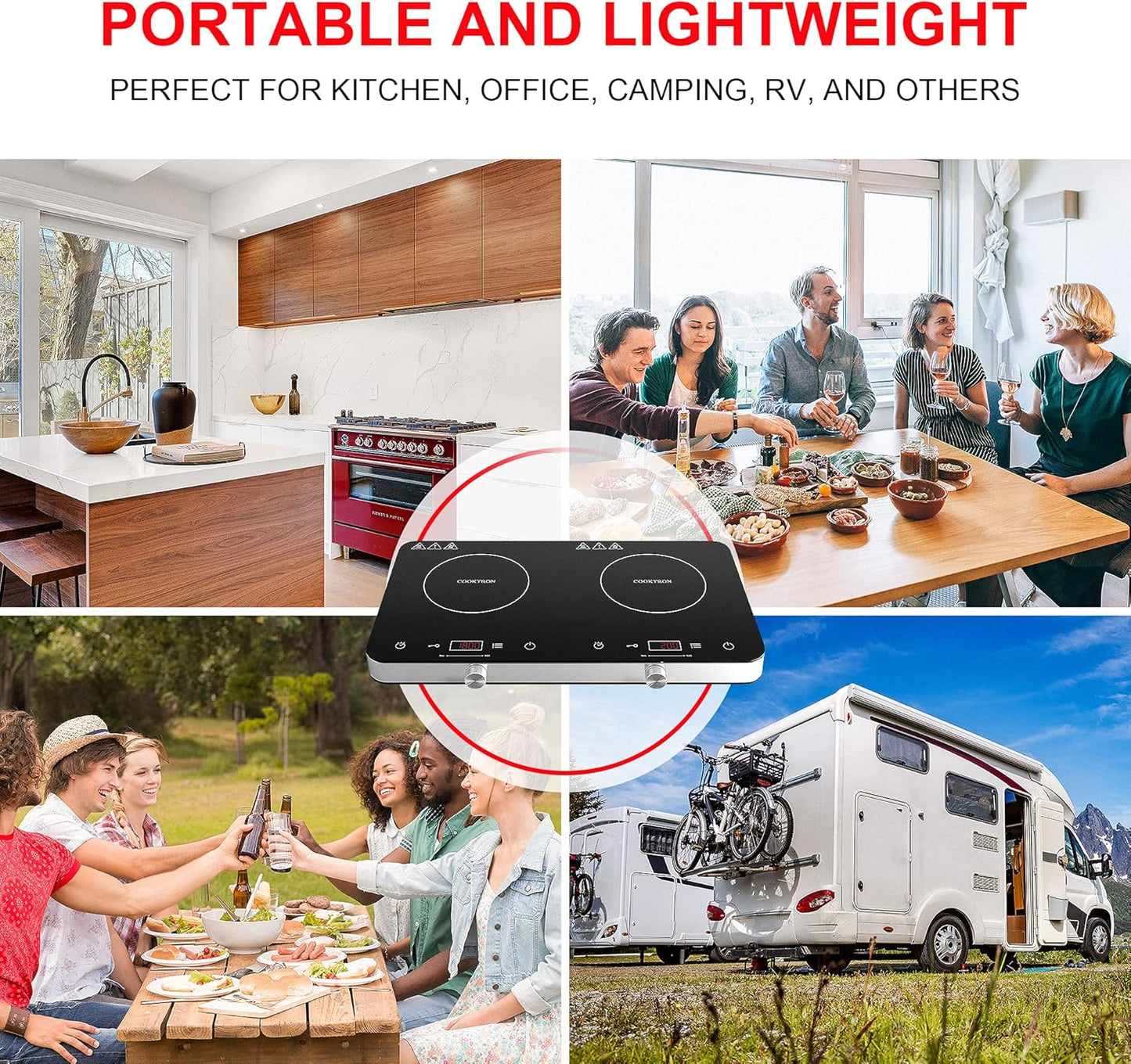 Double Induction Cooktop Burner, 1800w 2 burner Induction Cooker Cooktop, 10 Temperature 9 Power Settings Portable Electric Countertop Burner Touch Stove with Child Safety Lock & Timer