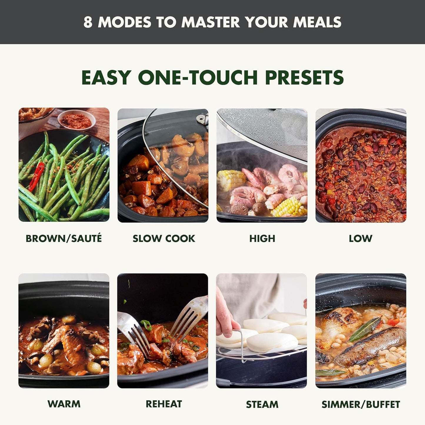 GreenPan Elite 8-in-1 Programmable 6QT Electric Slow Cooker, Dishwasher Safe Lid & Removable Crock, PFAS-Free Healthy Ceramic Nonstick Multi-Cooker, Sear,Sauté/Brown,Steam Basket,Roast, Graphite