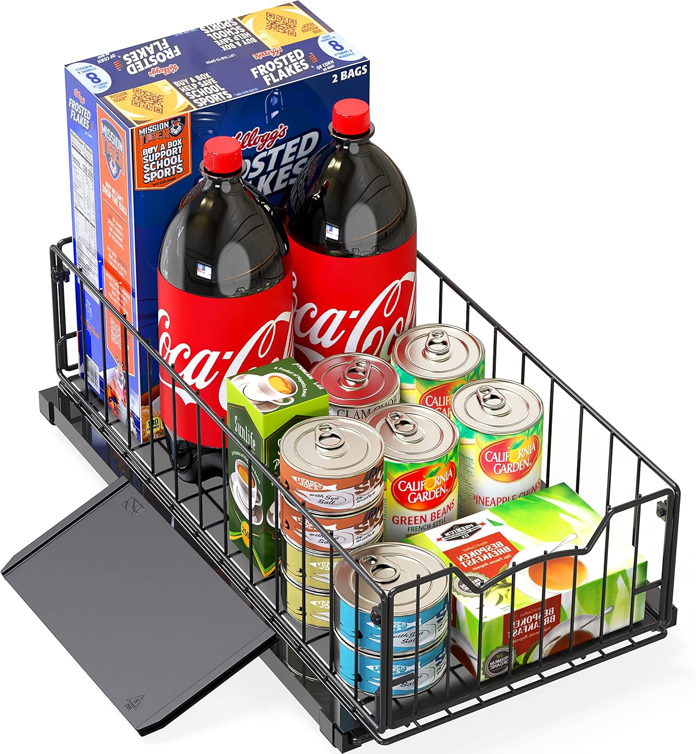 Simple Houseware Pull-Out Cabinet Sliding Basket Organizer, 17.2" D x 9.7" W x 5" H – Black, Ideal for Kitchen and Bathroom Cabinet Storage, Under Sink or Pantry Organization