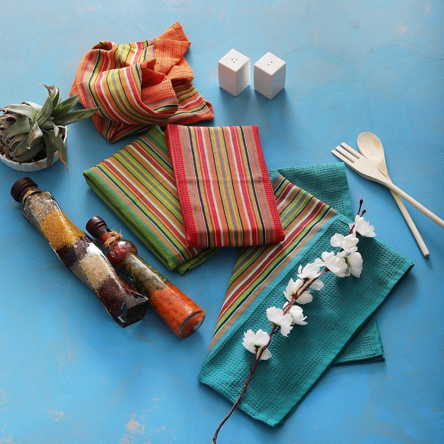 DG Collections 100% Cotton Salsa Kitchen Towels – 4 Pack, Super Absorbent Dish Towels, 16x28 Inch, Lint-Free, Durable Weave – Reusable Kitchen Cleaning Cloths for Home & Restaurants