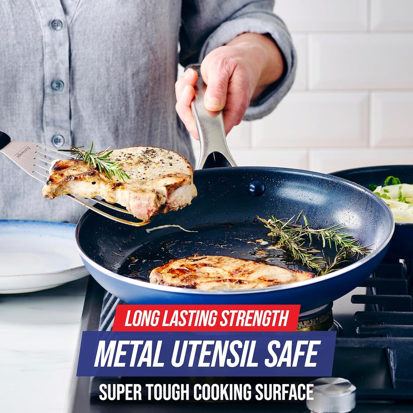 Blue Diamond Hard Anodized 8" 10" & 12" Diamond Infused Healthy Ceramic Nonstick Frying Pan Set, PFAS-Free, Stainless Steel Handle, Dishwasher & Oven Safe to 600F, Durable Cookware, Gray