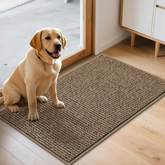 JSEI Dirt Trapper Door Mat 24"x36" Non-Slip Washable Entrance Mat, Dog Doormats, Absorbent & Fade-Resistant Floor Mats, Low Profile Welcome Mats for Entryway, Front Door, and Inside Entrance, Beige