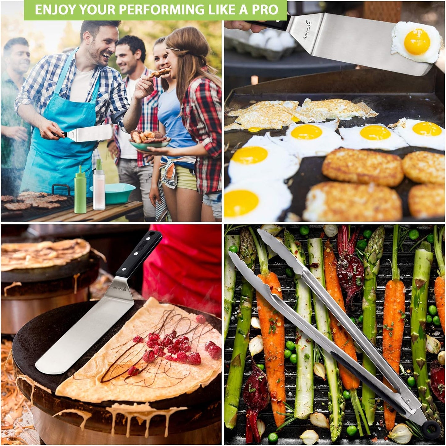 Metal Spatula Set of 4 - Griddle Accessories kit - Grill Flat Spatula Pancake Flipper Hamburger Turner - Metal Utensil Great for BBQ Grill Flat Top Cast Iron Griddle