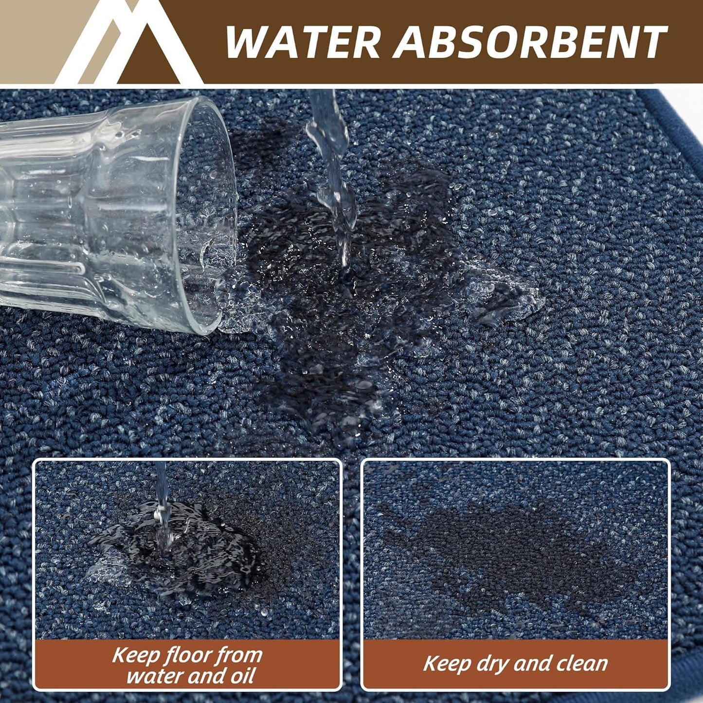 COSY HOMEER Kitchen Rugs and Mats 2PCS Non Slip Kitchen Mats for Floor Washable Stain Resistant Kitchen Runner Rug Sets Absorbent Kitchen Floor Mat 20"x32"+20"x48",Navy Blue