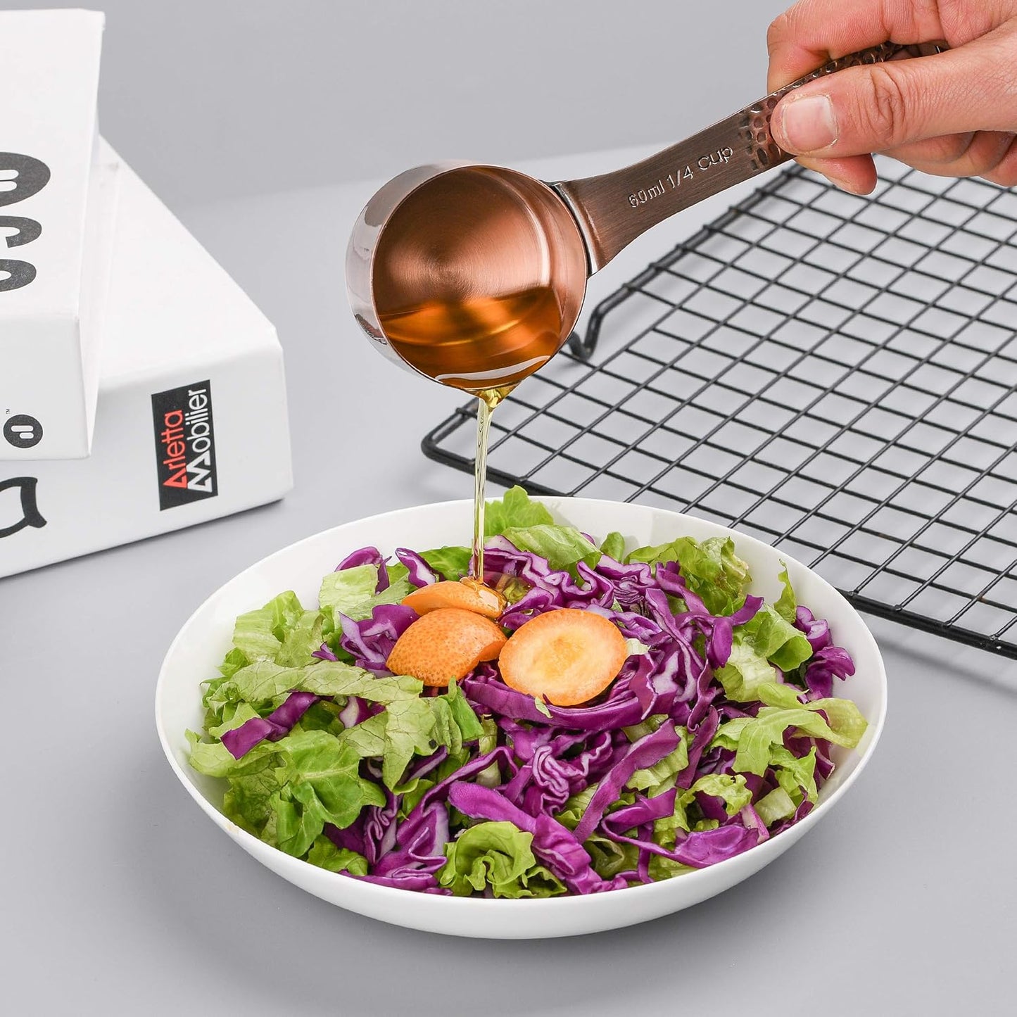 Measuring Cups and Spoons Set 12, Metric & US Copper Measuring Cups and Spoons Set for Kitchen and Baking, Dry & Liquid Metal Measure 5 Cups 6 Spoons With 1 Leveler