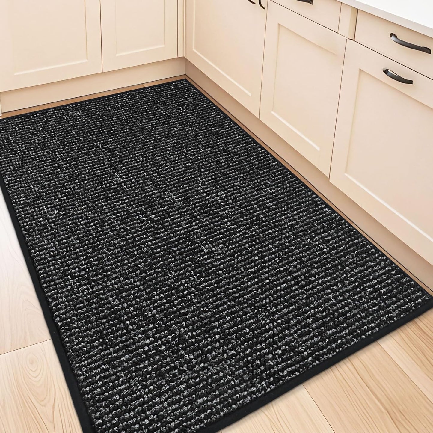 BEQHAUSE Kitchen Rugs 32"x48", Non-Slip Kitchen Mats for Floor, Super Absorbent and Stain Resistant Kitchen Rugs, Machine Washable Rugs for Kitchen, Hallway, Laundry & Sink, Black