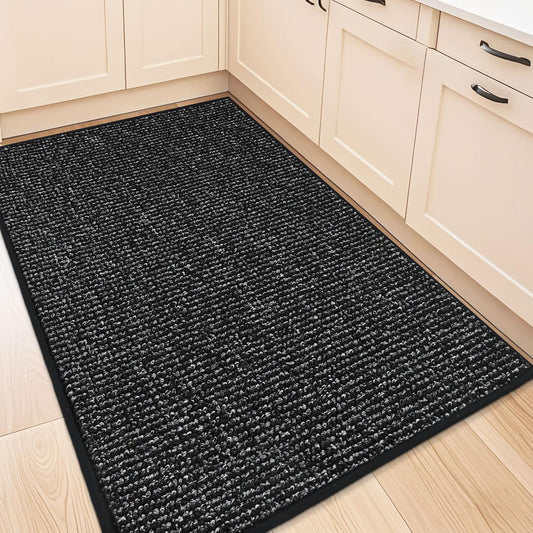 BEQHAUSE Kitchen Rugs 32"x48", Non-Slip Kitchen Mats for Floor, Super Absorbent and Stain Resistant Kitchen Rugs, Machine Washable Rugs for Kitchen, Hallway, Laundry & Sink, Black