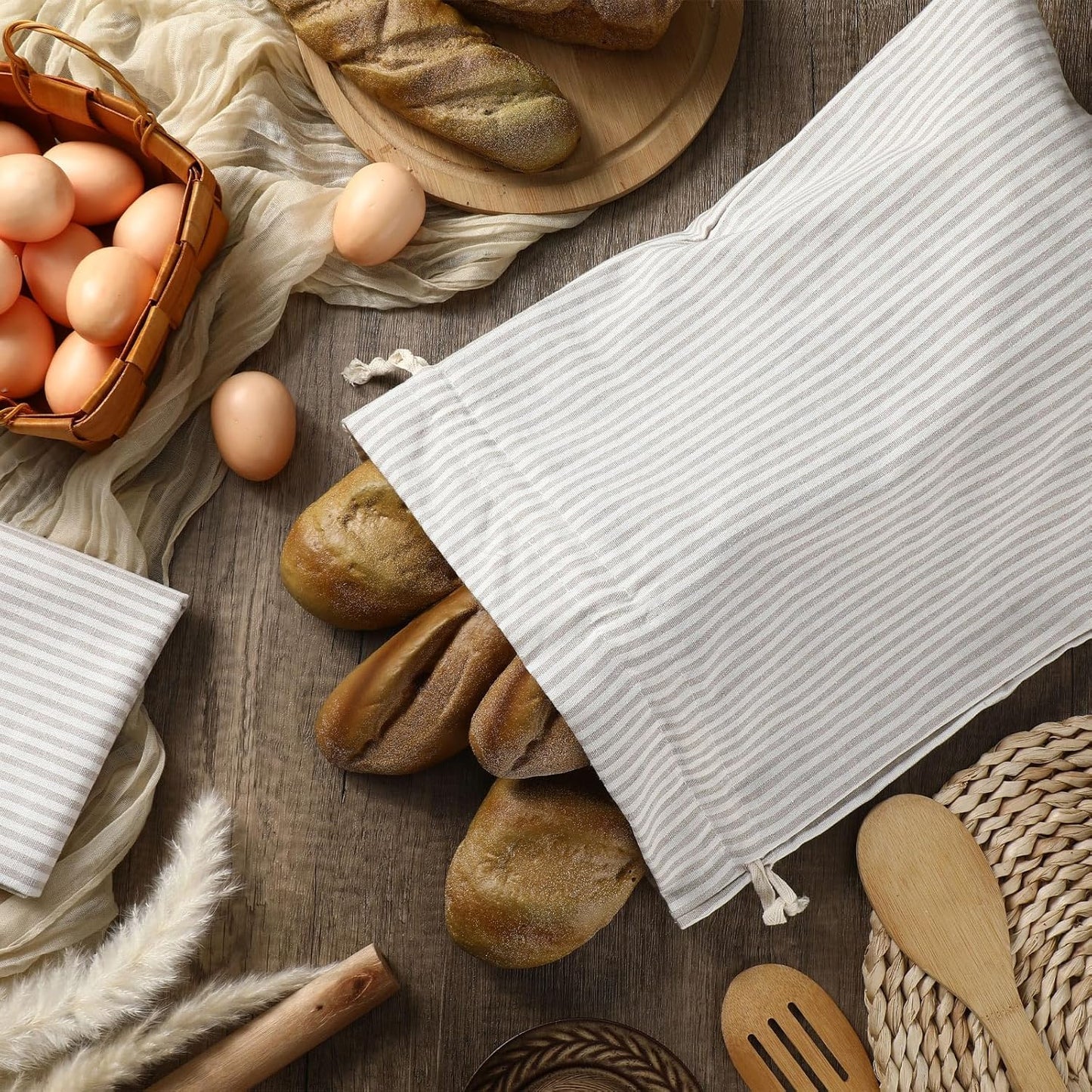 2 Pcs Lined Bread Bags for Homemade Sourdough Bread Reusable Storage Bag with Plastic 13 * 17 Inch Lined Saver Container Bag Cotton Homemade Bags(Retro Style)