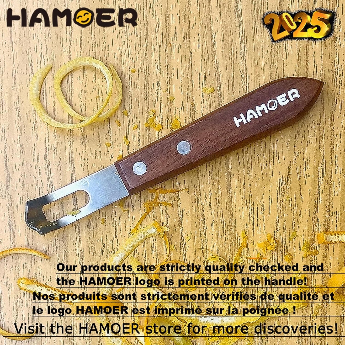 Channel Knife Zester - Fruit and Vegetable Tool for Decorating Cocktails, Desserts, and Salads Stainless Steel Tip Wooden Handle