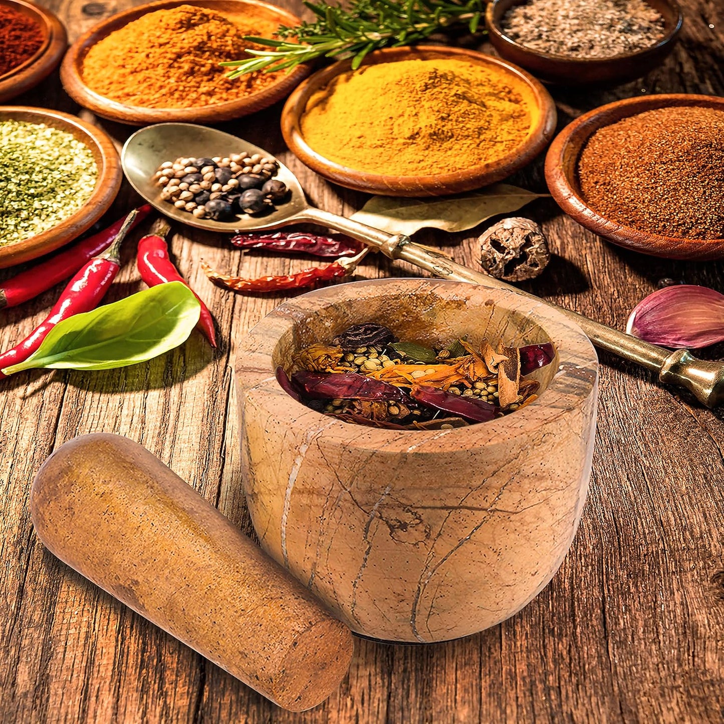 Mortar and Pestle, Made of Heavy Duty Polished Hard Stone, Natural Stone Grinder for Spices, Pastes, Herbs, Seasoning etc. (Bidasar)