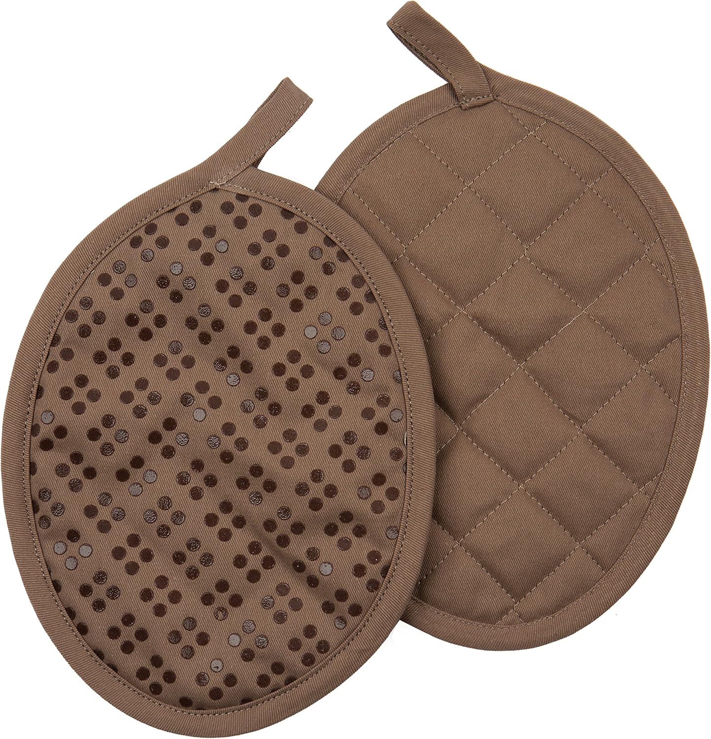 Sticky Toffee Oven Mitt and Pot Holder Set of 3 – Brown Non-Slip Silicone Kitchen Hot Pads and Mitts, 100% Cotton Shell, Oeko-Tex Cotton