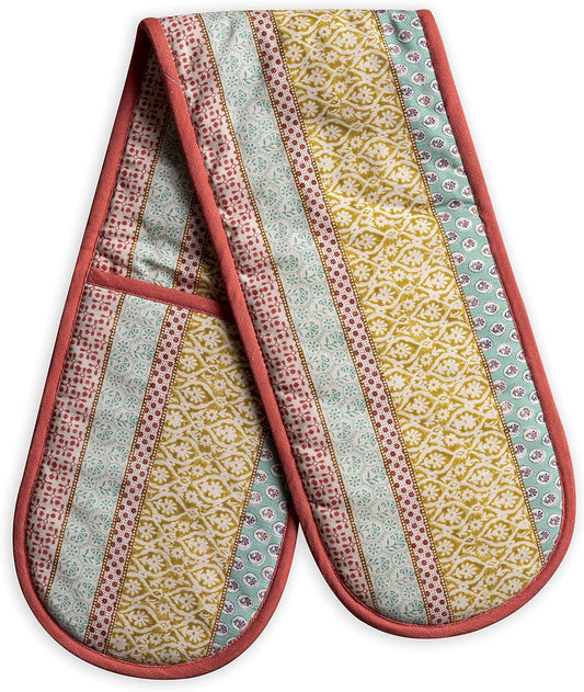 Maison d' Hermine Double Oven Mitts 100% Cotton 7"x35" Double Oven Mitt Heat Resistant BBQ Cooking Gloves with Loop, Baking, Grilling, Home, Kitchen, Handling Hot Pans Spring Summer (Provence)
