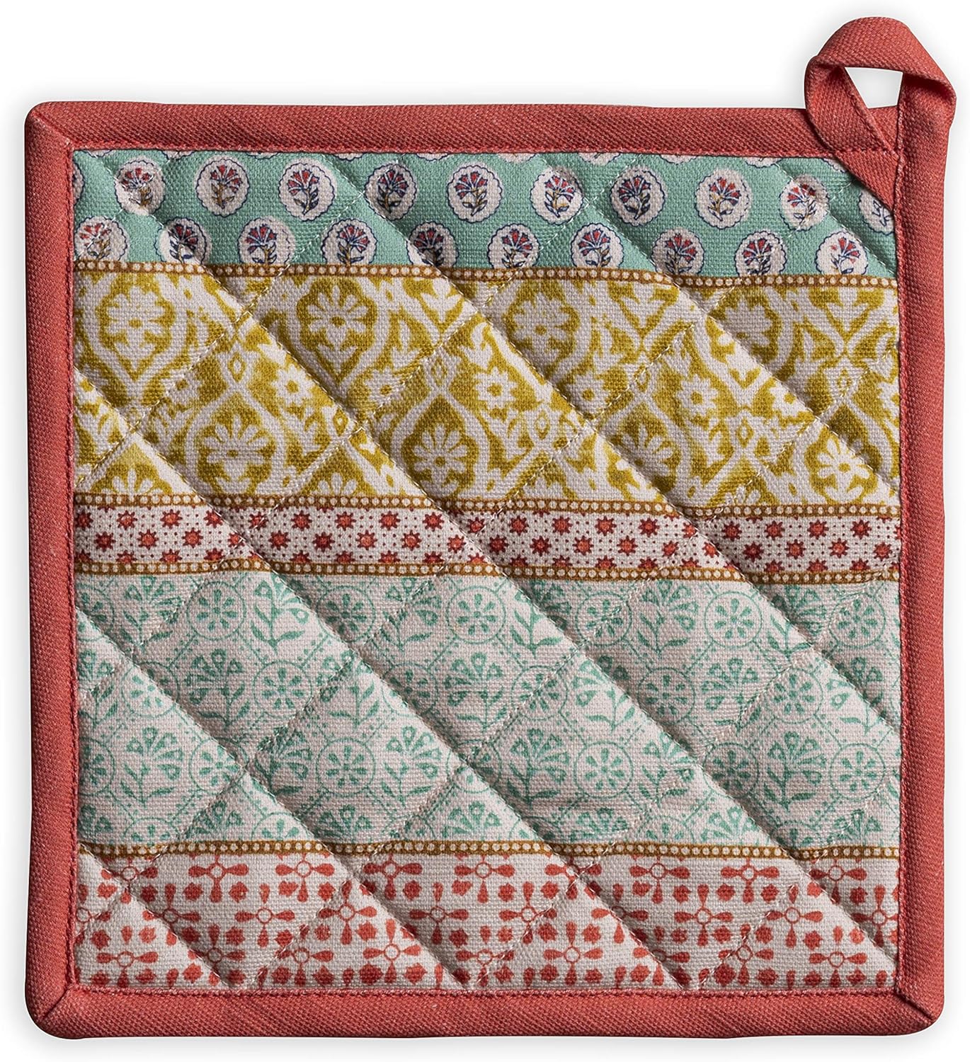 Maison d' Hermine Pot Holders 100% Cotton Heat Resistant Potholders 8" x 8" Hot Pads with Loop BBQ, Cooking, Baking, Grilling, Kitchen, Handling Hot Pans Spring/Summer (Pack of 1, Provence)