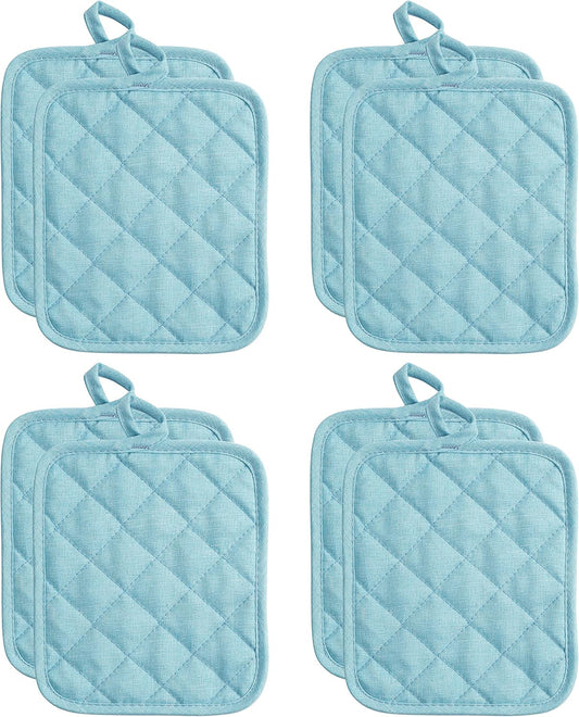 American Linen Pot Holders, Hot Pads, Table Pads for Kitchen and Dining Table, Non Slip Heat Resistant Hot Pot Holder (Aqua, 8 Pack)